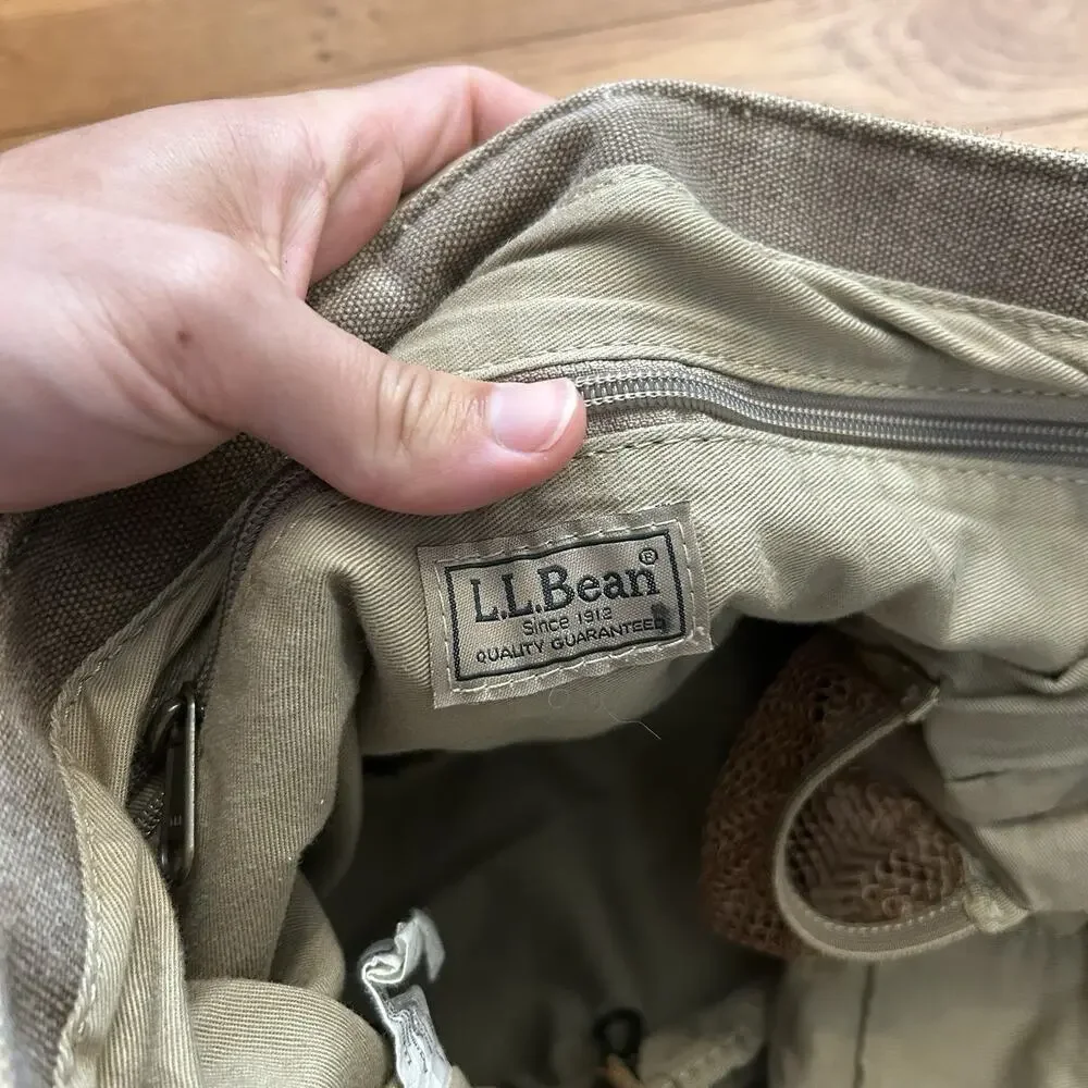 Vintage Ll Bean Canvas Leather Trim Boat And Tote Shoulder Buckle Bag